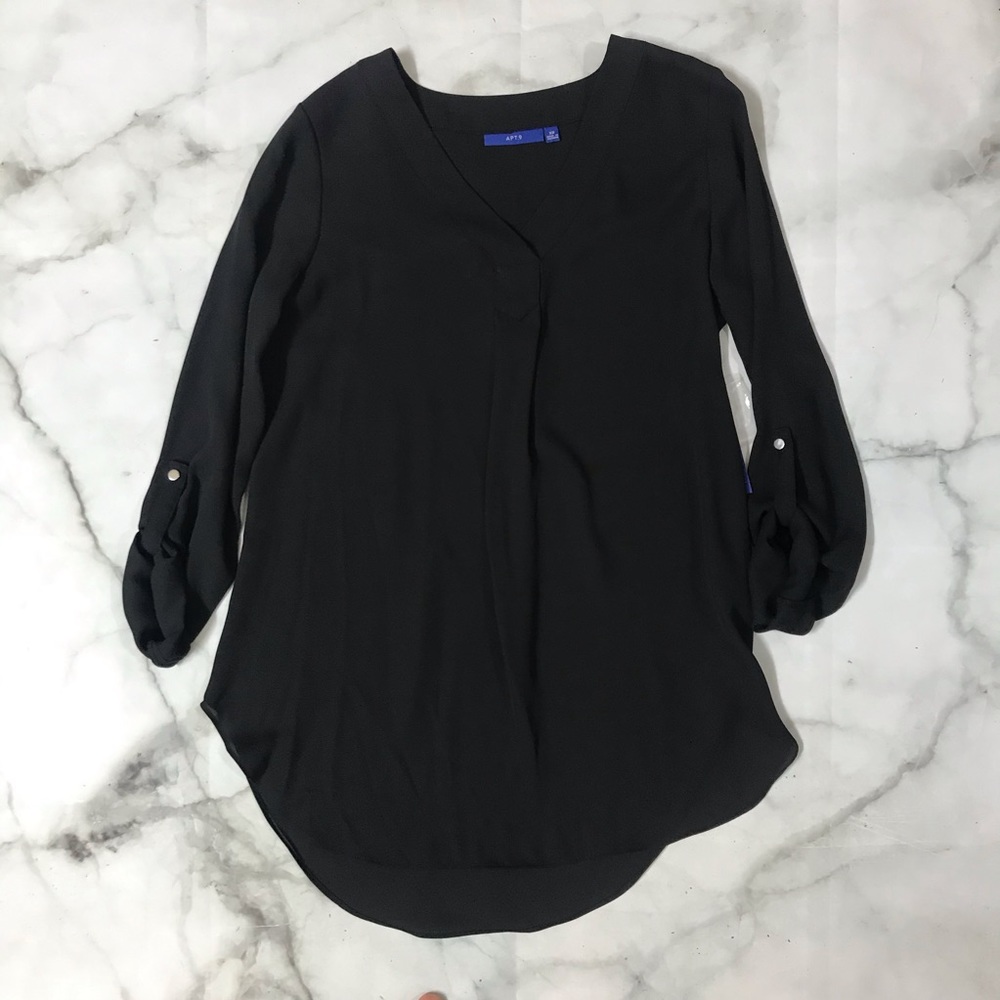 Apt. 9 Black V-Neck Blouse, New with Tags - Picture 1 of 7